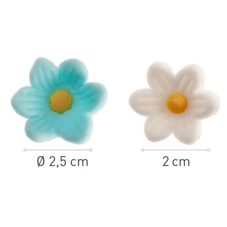 Dimensiones Flores de azúcar azules y blancas