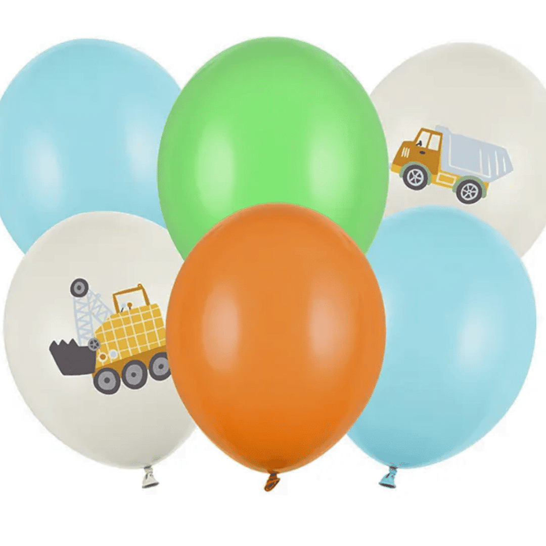 6 globos con temática de construcción