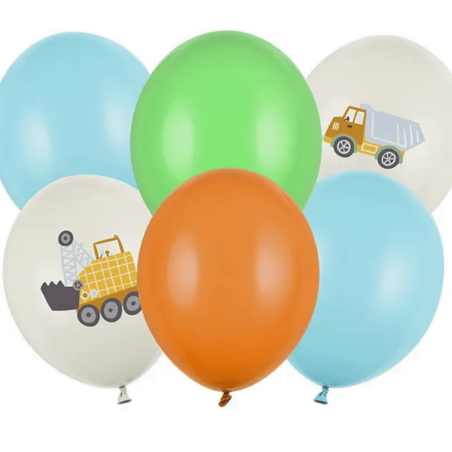 6 globos con temática de construcción