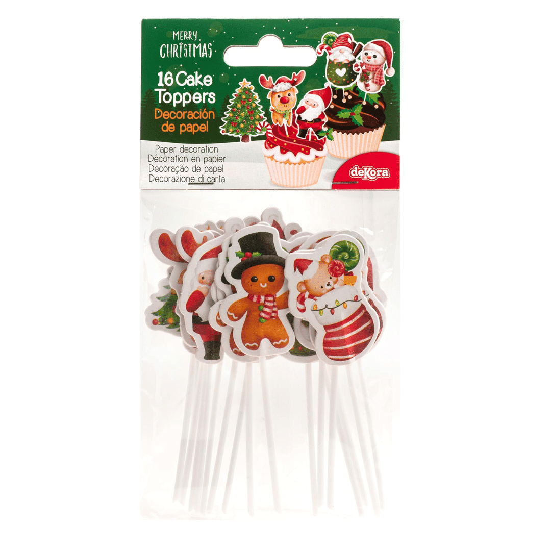 16 adornos para tartas de papel de Navidad