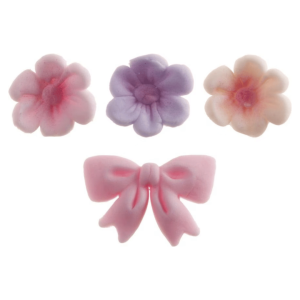 Flores de azúcar y lazo rosa Dekora