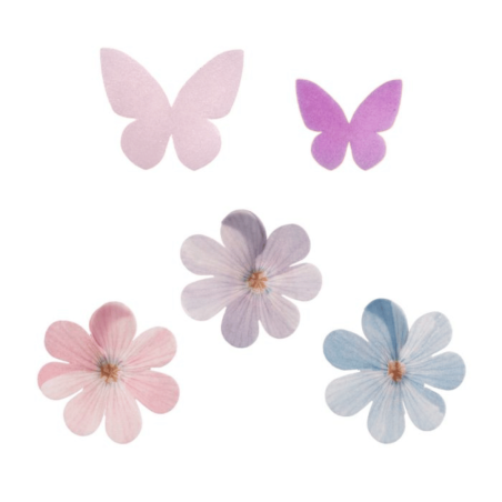 Decoraciones comestibles de flores y mariposas