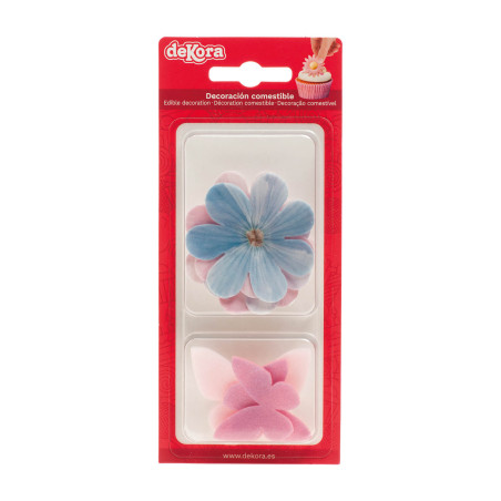 Decoraciones comestibles de flores y mariposas