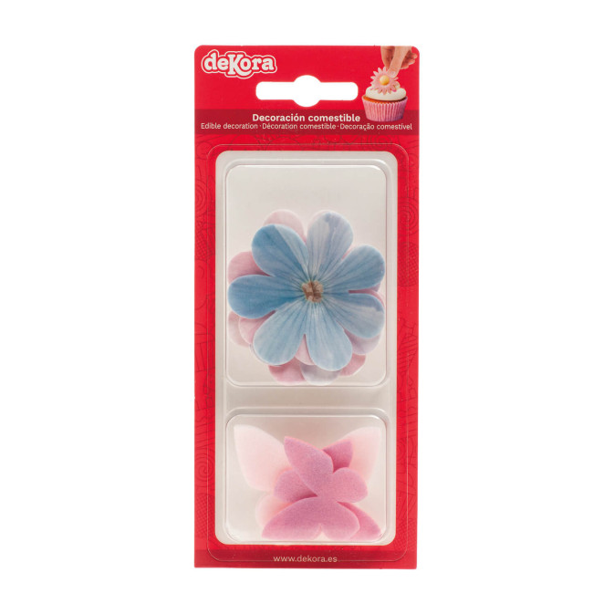 Decoraciones comestibles de flores y mariposas