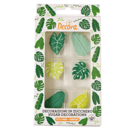 Decoraciones de azúcar con hojas tropicales
