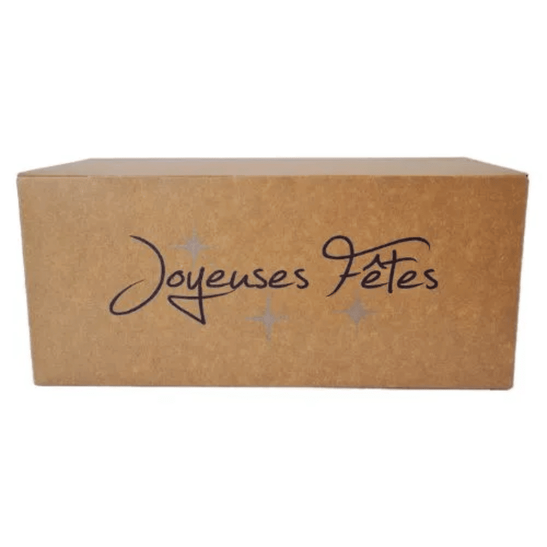 Caja de madera Kraft "Felices fiestas"