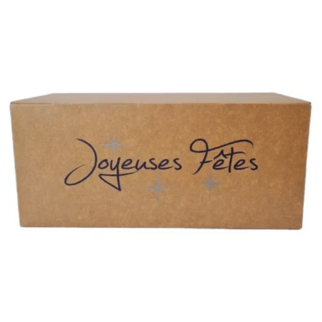 Caja de madera Kraft "Felices fiestas"