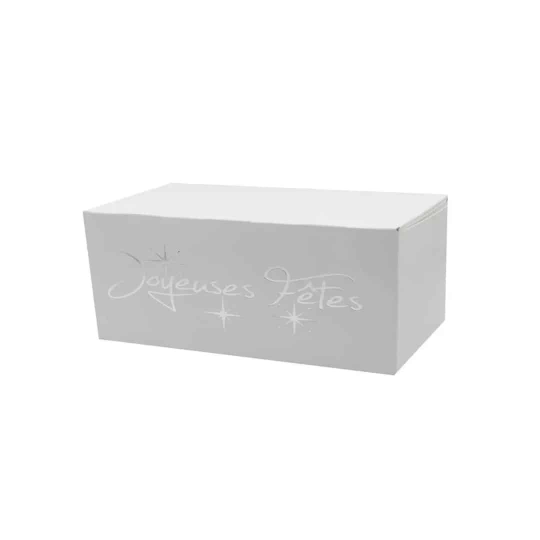 Caja de troncos blanca "Felices fiestas"