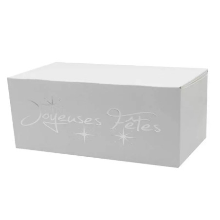 Caja de troncos blanca "Felices fiestas"