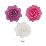 Caja de 15 rosas de oblea surtidas en rosa, lila y blanco - 7 cm