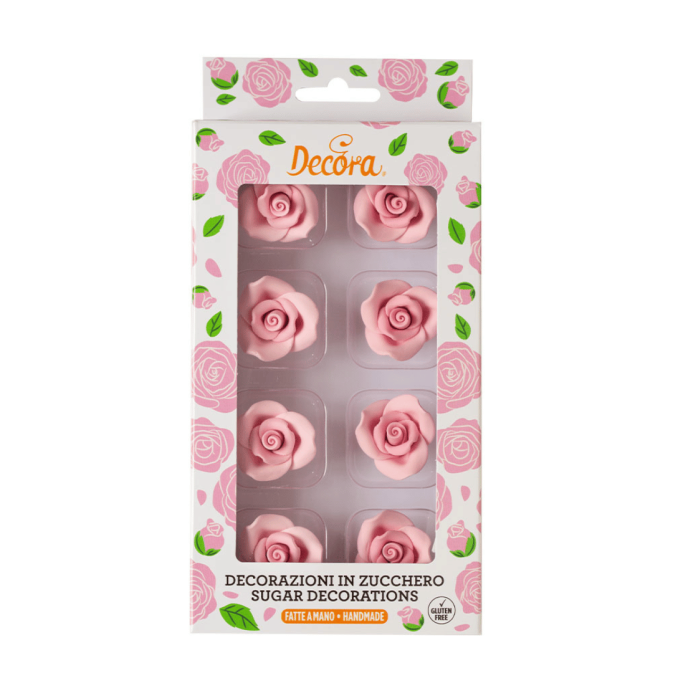 6 rosas de azúcar rosa de 5 cm