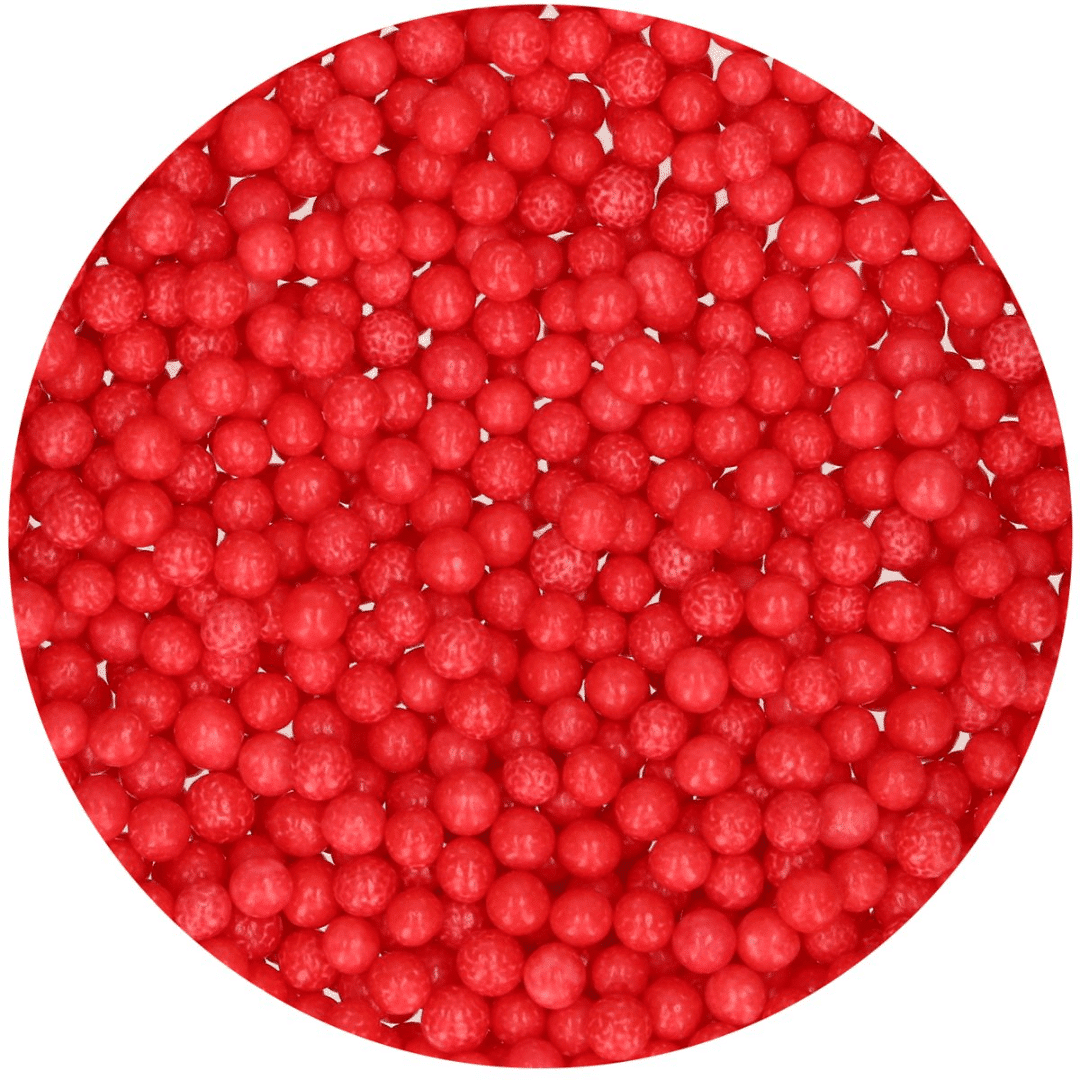 Perlas de azúcar rojas para decoración de tartas.