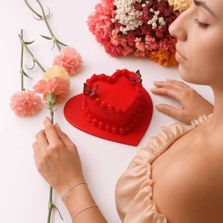 Base fina para tarta roja en forma de corazón
