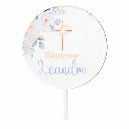 Adorno para Tarta de Bautizo con Nombre Personalizado en Acrilico de 3mm