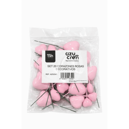 20 adornos para tartas de color rosa claro - corazones