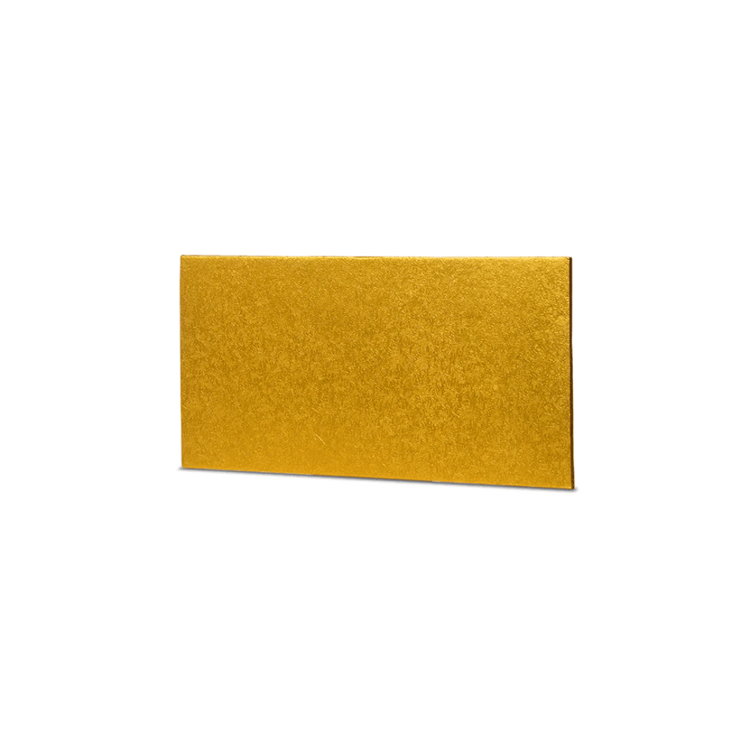 base de pastel rectangular dorada