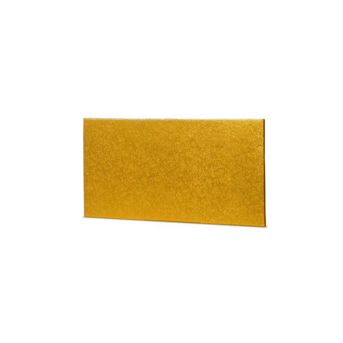 base de pastel rectangular dorada