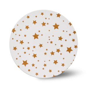 Base redonda para tartas, 25 cm, blanca, con estampado de estrellas doradas.