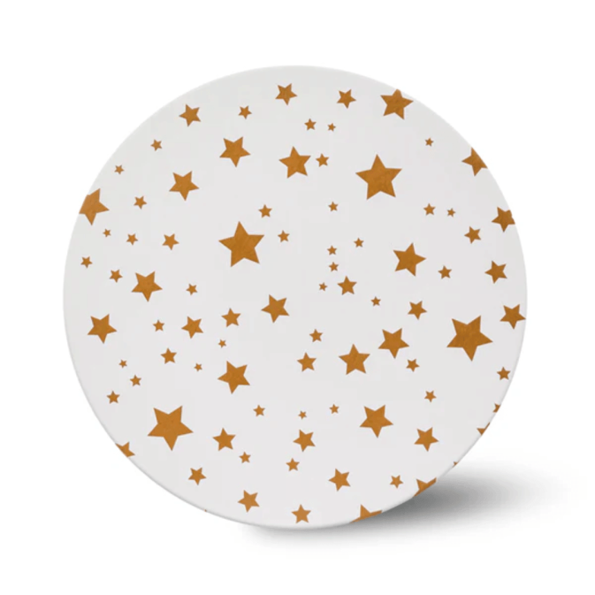 Base redonda para tartas, 25 cm, blanca, con estampado de estrellas doradas.