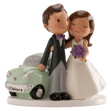 Adorno para tarta de boda: coche recién casados, 12 cm.