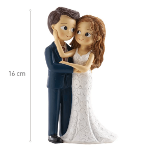 Figura de una pareja de novios sosteniendo sus rostros, 16 cm