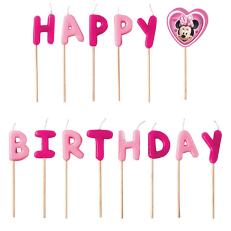Velas de feliz cumpleaños para la tarta de cumpleaños de Minnie Mouse