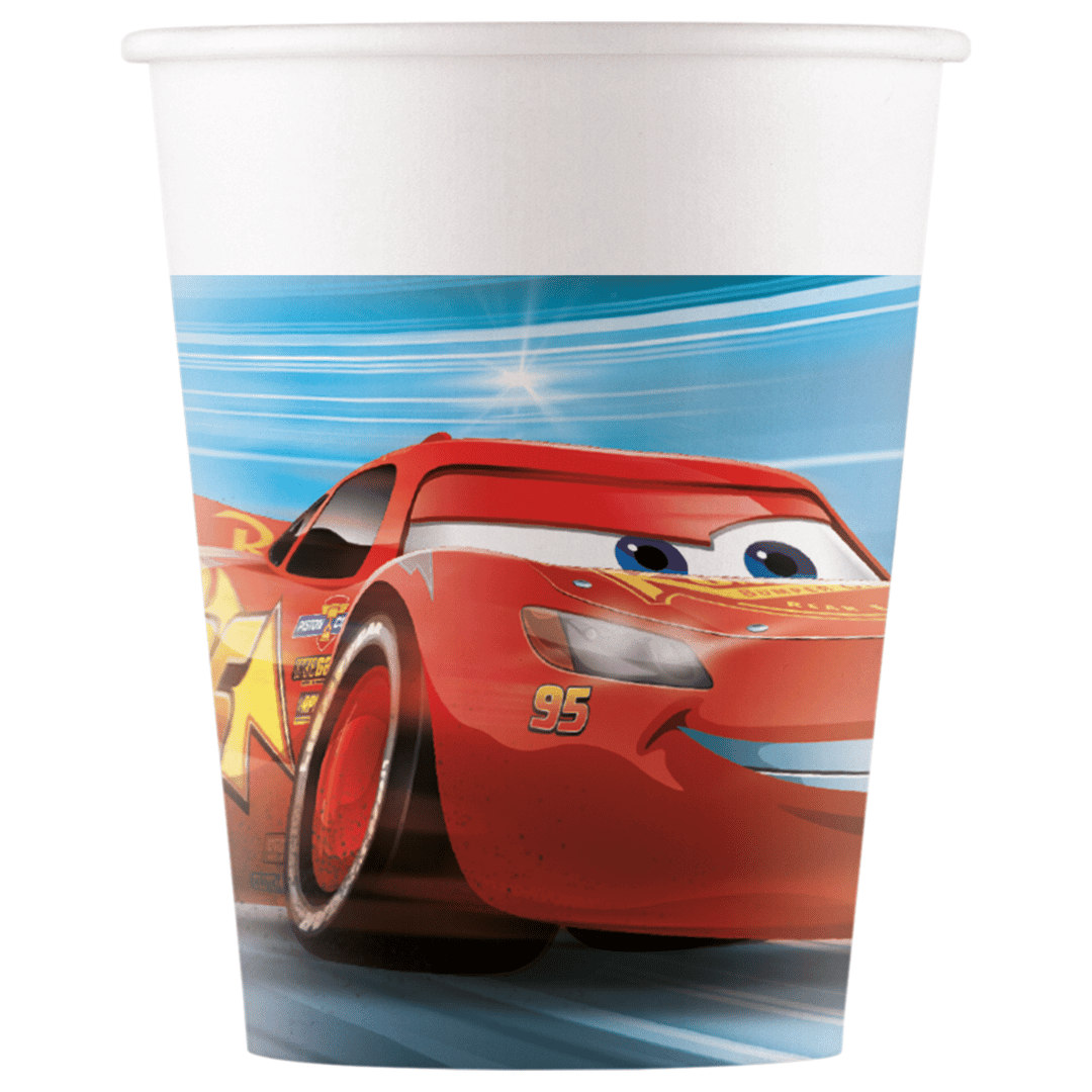 8 vasos de cartón Cars cumpleaños 25 cl