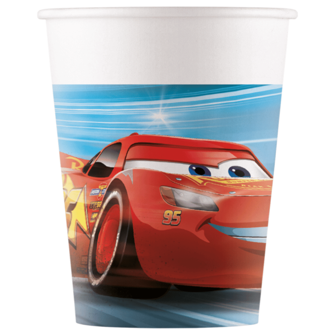 8 vasos de cartón Cars cumpleaños 25 cl
