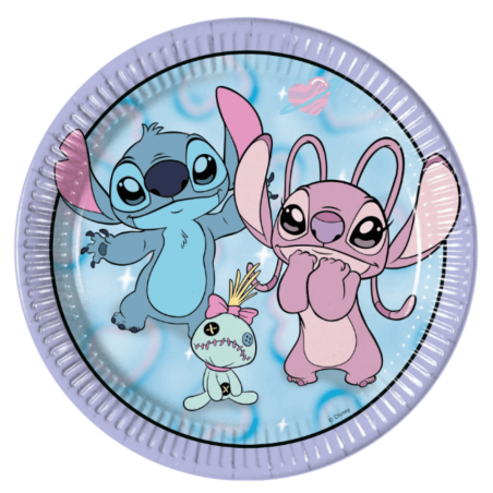 Platos de papel de cumpleaños de Stitch y Angel
