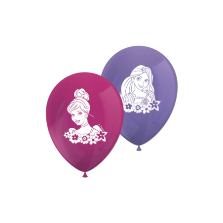 8 globos de látex de princesas Disney en color fucsia y malva