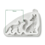 Dimensiones de un molde de silicona para modelar un zorro y su cachorro.