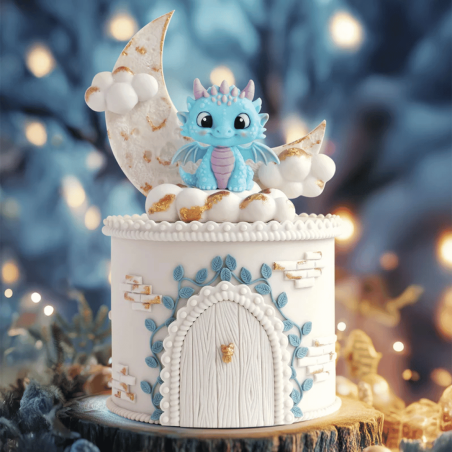 Pastel de dragón con molde de pasta de azúcar, por Katy Sue.