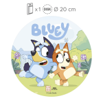 Decoración comestible redonda, Bluey y Bingo, 20 cm