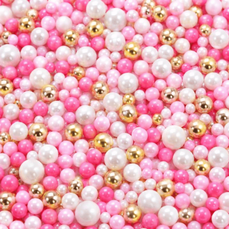 perlas de azúcar doradas, rosas y blancas