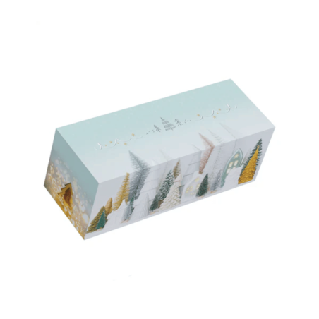 Caja de tronco de navidad verde con motivos de árboles