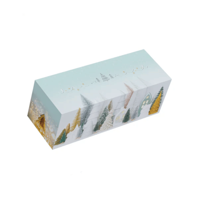 Caja de tronco de navidad verde con motivos de árboles