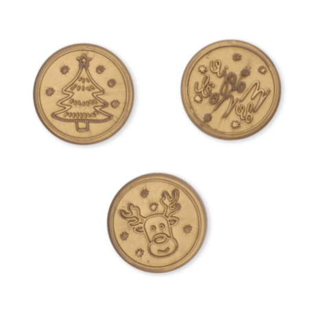 3 cortadores de galletas para decorar galletas navideñas: reno, magia navideña y árbol de Navidad.