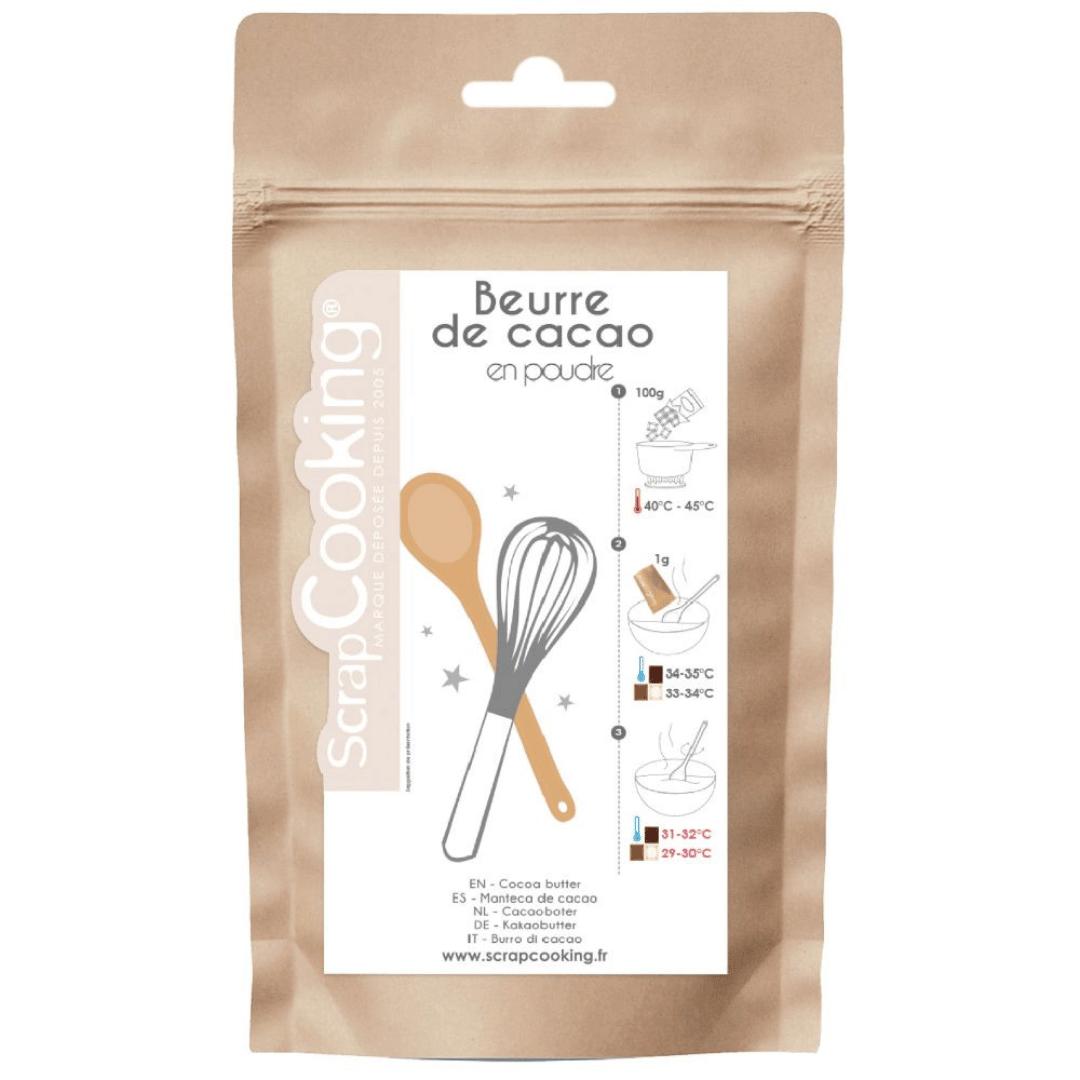 Manteca de cacao en polvo, restos de cocina, 80 g