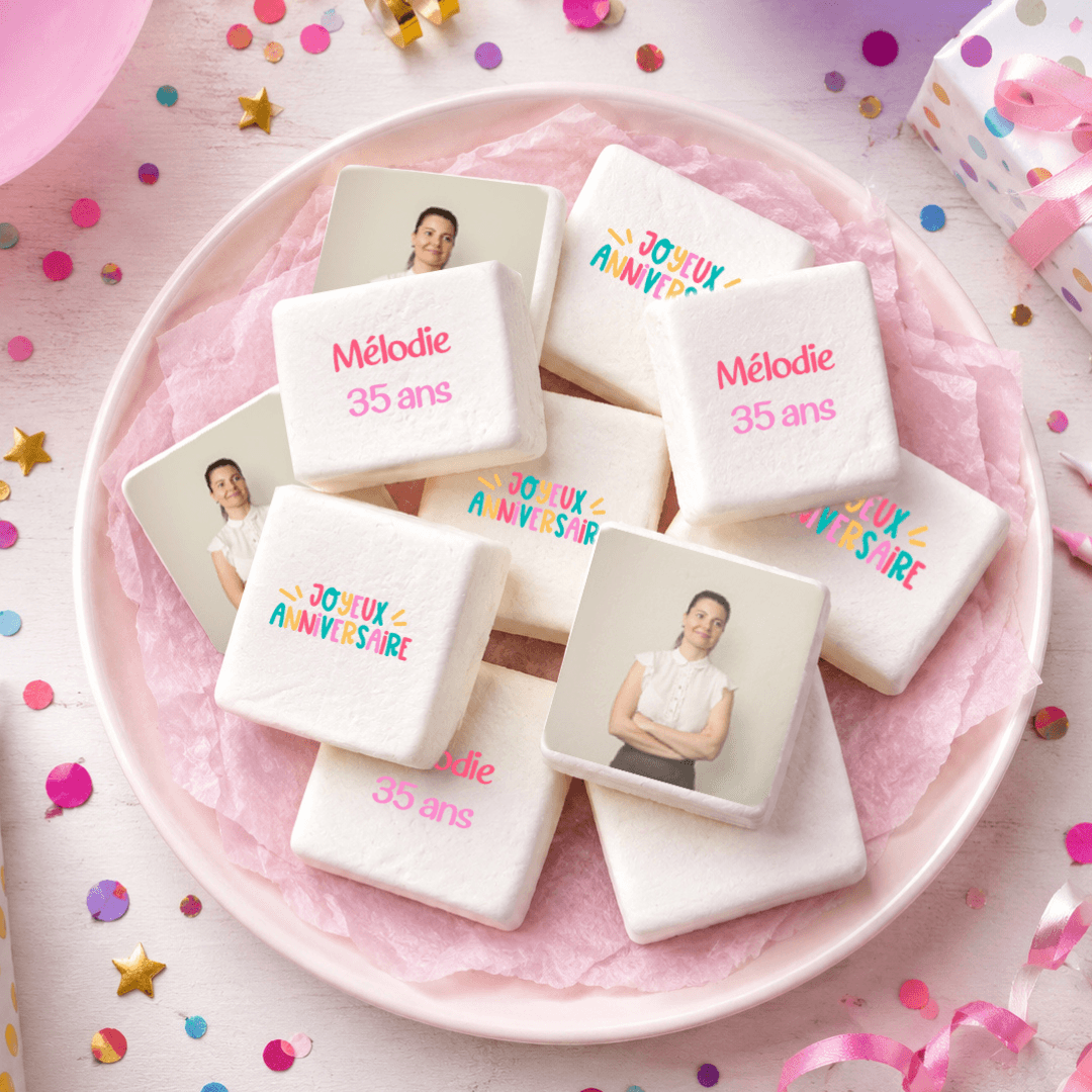 Malvaviscos personalizados de feliz cumpleaños