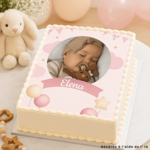 Foto comestible de bebé rosa A4 para fiesta de nacimiento