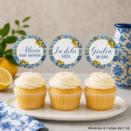 Cupcake topper amalfi personnalisé - Lot de 6