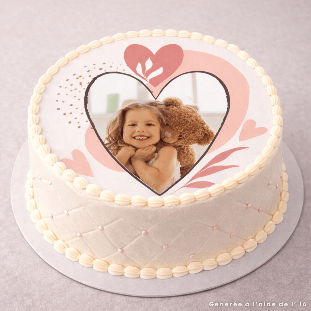 Foto comestible redonda personalizada con corazón multicolor