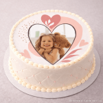 Foto comestible redonda personalizada con corazón multicolor