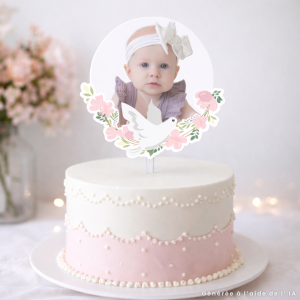 Cake topper photo personnalisable baptême