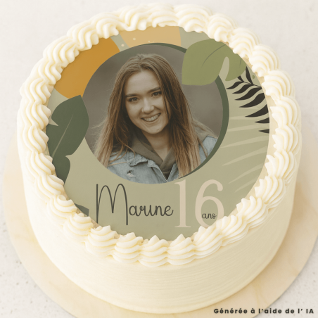 Fotografía comestible de 24 cm con temática de naturaleza.