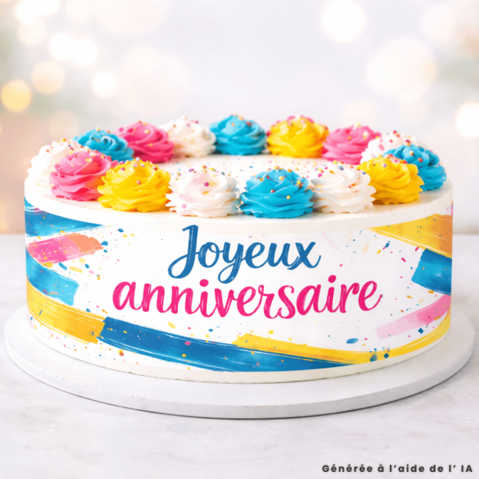 Esquema comestible del pastel de feliz cumpleaños