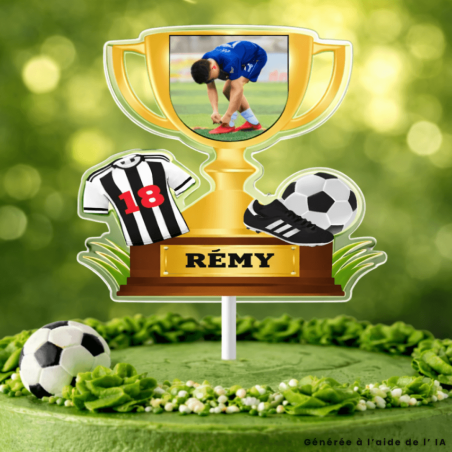Adorno para tarta trofeo de fútbol personalizable