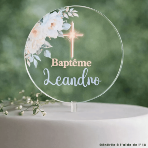 Adorno para Tarta de Bautizo con Nombre Personalizado en Acrilico de 3mm