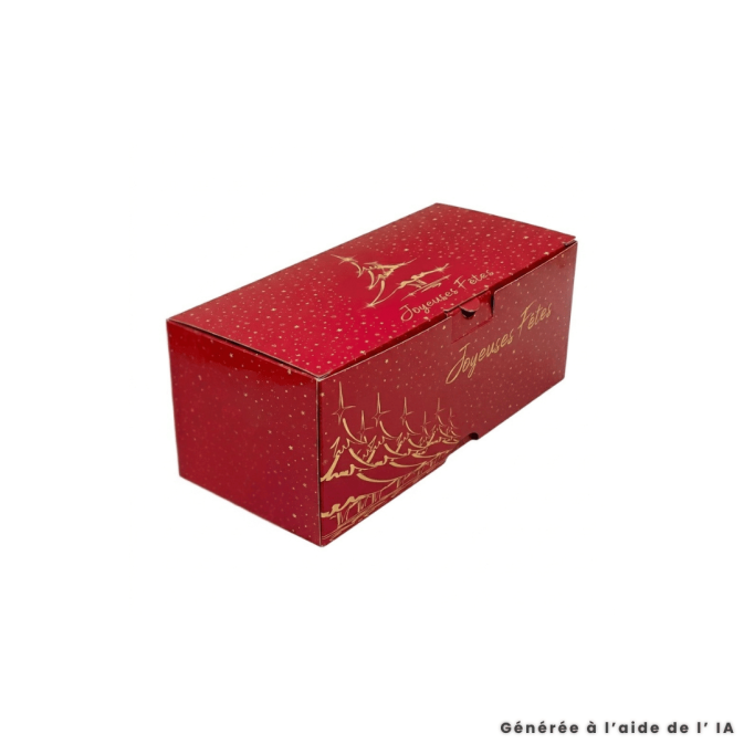 Caja roja para tronco de Navidad con diseño dorado