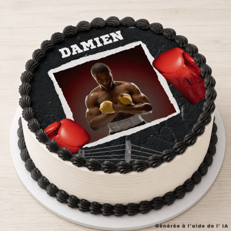 Tarta con temática de boxeo con foto comestible